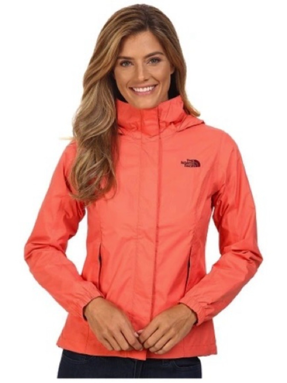 The North Face Resolve HyVent Neon Coral Hooded Windbreaker, size S